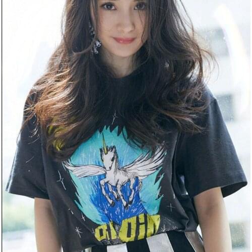 Summer new T-shirt Korean version of pure cotton short-sleeved printing womens loose western style bottoming shirt