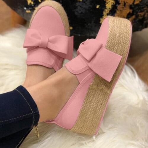 Spring New Womens Flat Loafers Ladies Casual Canvas Shoes Bow Thick Bottom Lazy Loafers Women Canvas Shoes