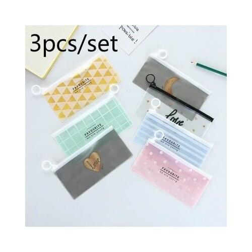 3pcs/lot Kawaii Cute PVC Pencil Case Storage Organizer Pen Bags Pouch Pencil Bag School Supply Stationery Random Send