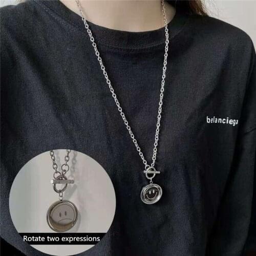 Miuoxion Retro Rotatable Smiley Face Round Card Necklace Simple Personality Jewelry Fashion For Women Feature Nmour Charm Gift