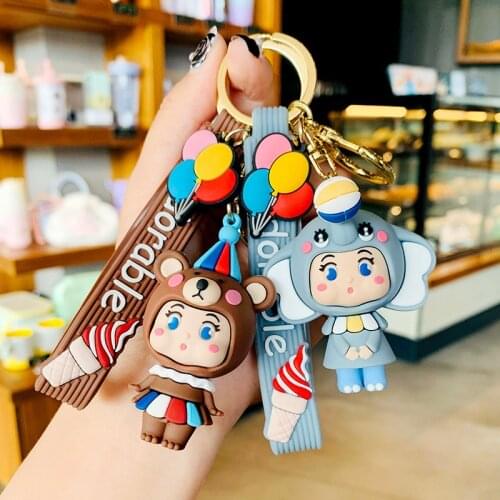 Cartoon Circus Epoxy Little Elephant Bear Keychain Creative Female Couple Car Key Chains Fashion Bag Pendant Cute Key Ring