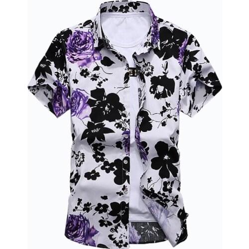 2019 Mens Summer Fashion Beach Shirt Brand Slim Fit Short Sleeve Floral Shirts Casual Holiday Party Clothing