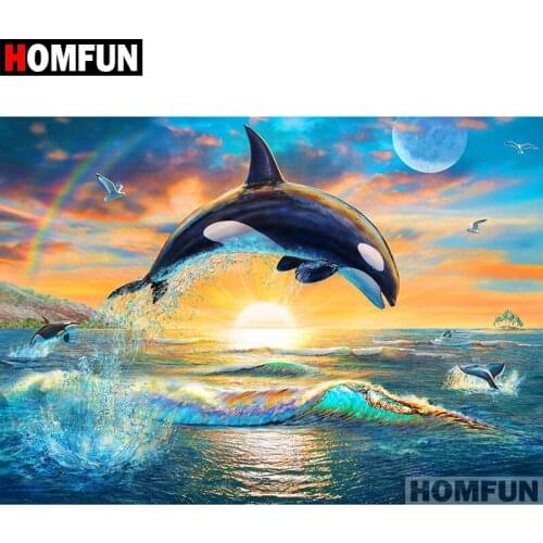 HOMFUN Full Square/Round Drill 5D DIY Diamond Painting "Dolphin Sunset" Embroidery Cross Stitch 5D Home Decor Gift A07051
