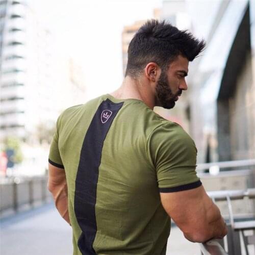 New Men Cotton T-shirt Jogger Sporting Skinny Tee Shirt Tops Clothing Male Gyms Fitness Bodybuilding Workout Black Print Casual