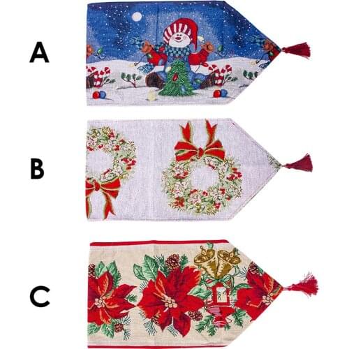 180x35cm Christmas Table Runner Decorative Tapestry Linen Home Desktop Hemp Printed Tablecloth For Christmas Table Decoration