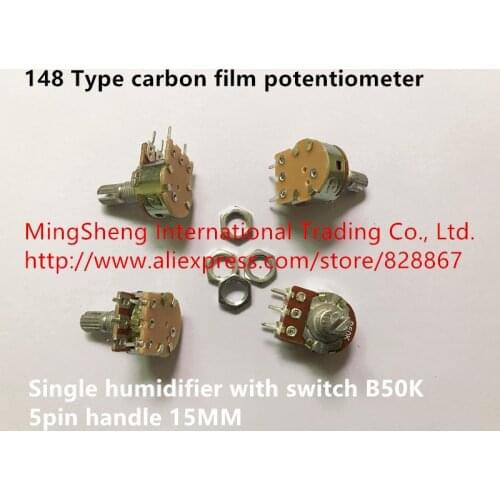 Original new 100% import carbon film potentiometer 148 single humidifier with switch B50K 5pin 15MM handle