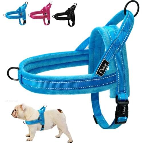 Pitbull Dog Harness Reflective Bull Dog Harness Step In Walking Pet Pug Harnesses for Small Medium Large Dogs Blue Black XS M L