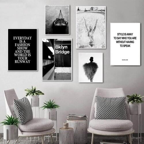 Swimming girl canvas print, black and white, retro, fashion poster, Nordic wall, pictures, modern home decoration