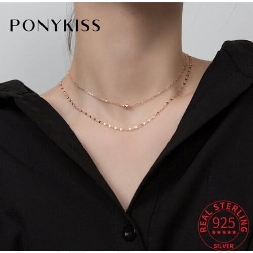 PONYKISS Trendy S925 Sterling Silver Double Layer Glossy Beads Choker Necklace for Women Anniversary Fine Jewelry Accessory