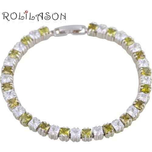 ROLILASON Trendy Light Green Silver Plated Bracelets for Women Christmas Gifts Fashion Jewelry for Women TBS1086