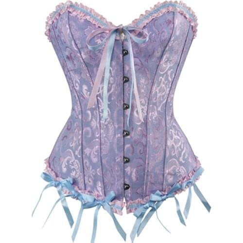 Sexy Lace Up Corset Plus Size Overbust Corset Floral Women Bustier Corset Lingerie Tops Brocade Vintage Corselet