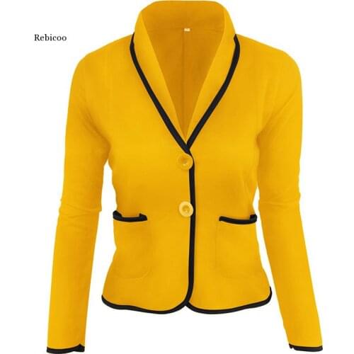 Winter Autumn Pockets Blazers for Woman Solid Color Office Lady Polo Neck Long Sleeve Coats Blazer Feminino Plus Size 6Xl