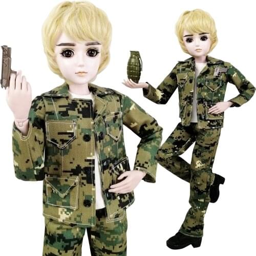 EVA BJD 1/3 BJD Doll Full Set 24in 60cm Soldier Boy SD Ball Jointed Dolls Camouflage Suits Action Figure Toy Glass Eyes Makeup