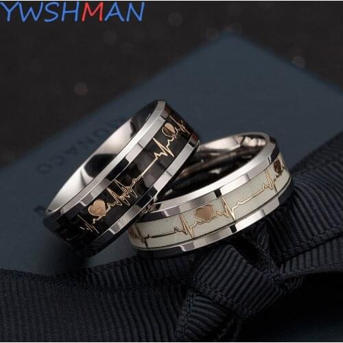 Luminous ECG Ring Stainless Steel Promise Heartbeat Glowing Jewelry for Men Women