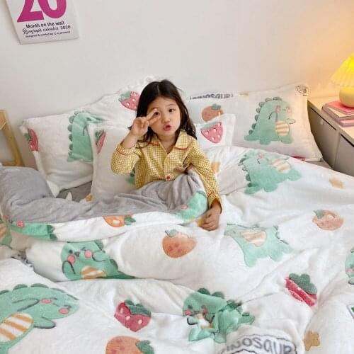 Winter Warm Flannel 3/4pcs Bedding Set Milk Velvet Quilt Duvet Cover Cartoon Thickened Snow Fleece Bed sheet Pillowcase Sets