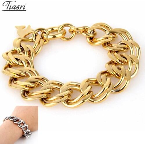 Tiasri Gold Color Gothic Bracelet For Men Women on the Hand 316L High Quality Stainless Steel Jewelry Accessories Punk Hip-Hop