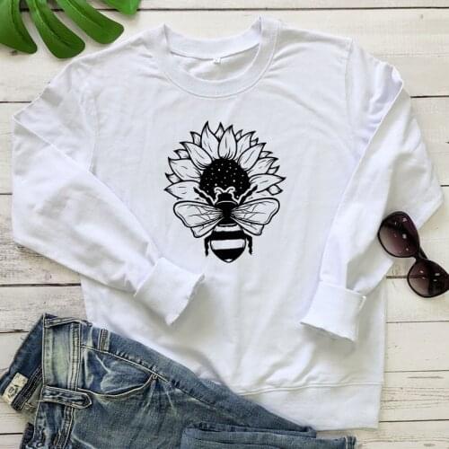 Aesthetic Bee Sunflower Sweatshirt Cute Christian Faith Sweatshirts Fashion Women Crewneck Graphic Inspirational Quote Pullovers