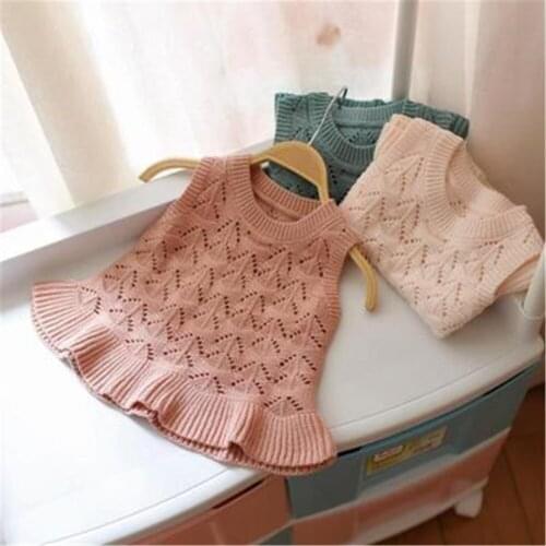 2021 Childrens Clothing Girls Woolen Knitted Vest Waistcoat for Baby Kids Solid Color Sweater Tops AA5445