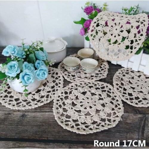 17CM Round Handmade Crochet Flower Tablemat Cloth Place Mat Christmas Placemat Wedding Napkins Wink Drink Coaster Set Kitchen
