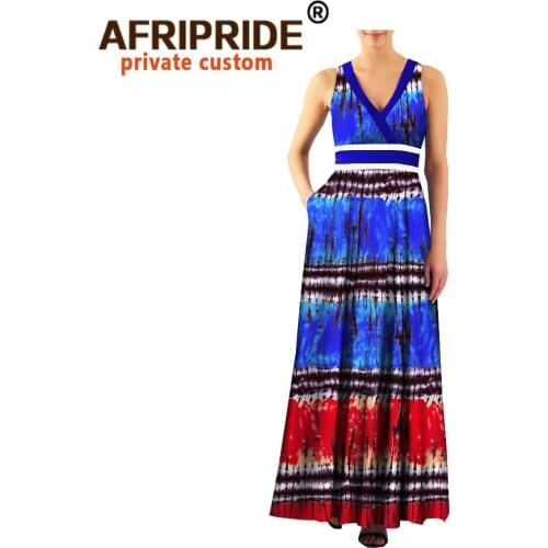 2020 African Dresses for Women V Neck Sleeveless Wax Batik Cotton Ankara Clothes Print Outfits Bodycon Dress Casual A1825031