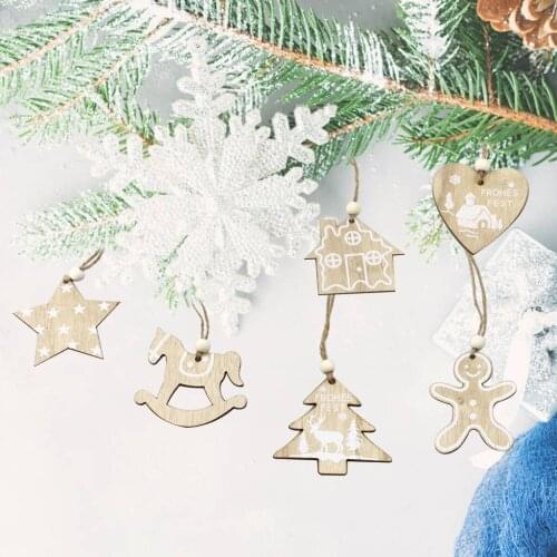 6PCS Christmas Wooden Crafts Hanging Ornaments Christmas Tree Decoration Unfinished Wood Cutouts for DIY Blank Slices