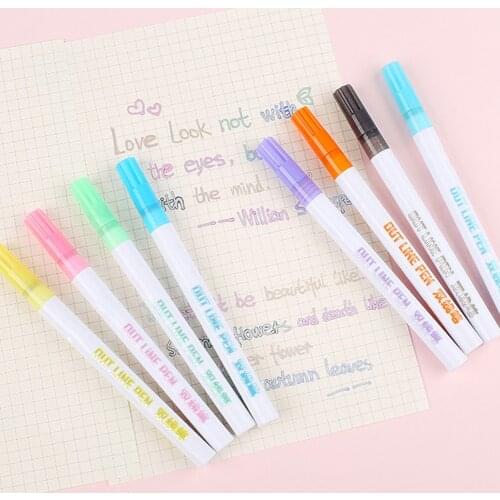 8pcs Fluorescent Pens Double Line Contour Color Marker Pen for Writing Drawing Painting VDX99
