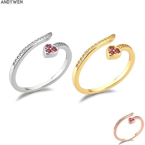 ANDYWEN 925 Sterling Silver Gold Resizable Heart Snake Rings 2021 Women Luxury Wedding Party Jewels For Rock Punk Circle Adjust