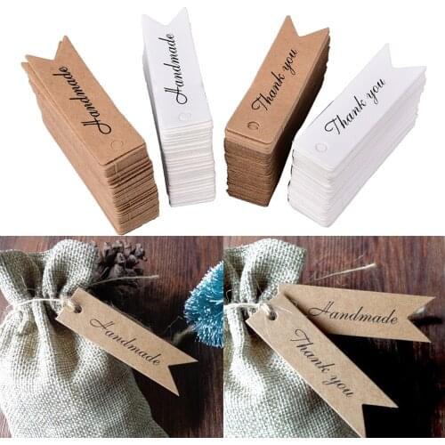 100pcs "Thank you" " Handmade" Kraft Gift tags Party Wedding Message Gift Tag Hang Tag Craft Cards Label Wholesale