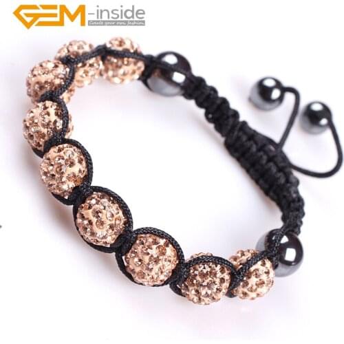 Assorted Colors 10mm Rhinestone Czech Crystal Ball Hand-knotted Bracelet For Women Adjustable Size Wholesale Gem-inside