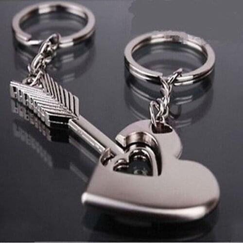 New Trendy 1 Pair Alloy Arrow Bow Love Keyrings Key Chains Lovers Ring Couples keychain Gift