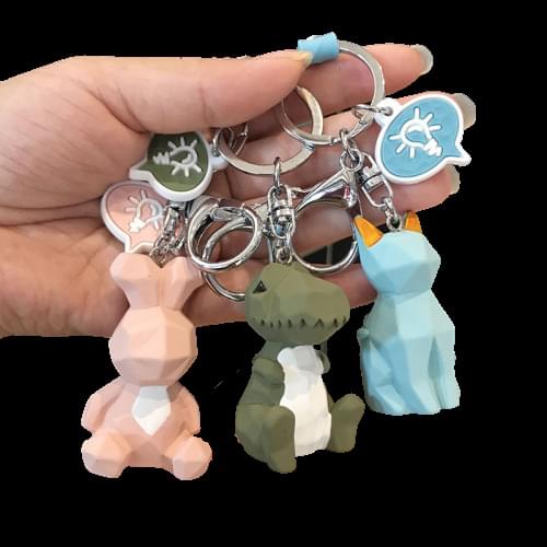 Lateefah Fashion Cartoon Key Ring Geometric Faceted Dinosaur Panda Doll Keychain Couple Car Key Chain Backpack Hanging Gift