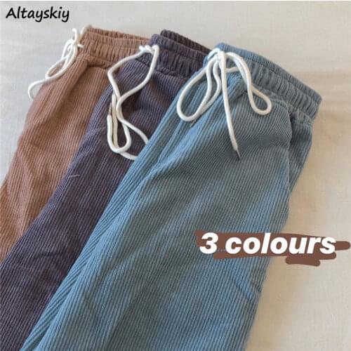 Pants Women Vintage Elastic Waist Mujer Joggers Full Length Simple Trendy Korean Baggy All-match Teens Fall Harajuku Trouser Ins