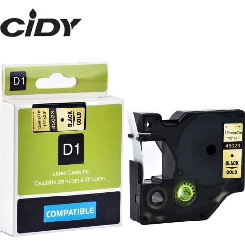 CIDY 50 pcs 12mm Black on Gold 45023 DYMO D1 label tape cassette for Labelmanager printers for DYMO LM160 LM280 PNP