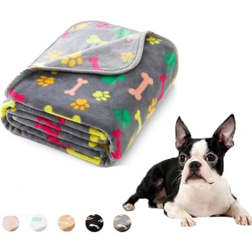 Cute Pet Dogs Cats Bed Mat Blanket Soft Winter Warm Fleece Paw Print Design Pet Puppy Bed Sofa Cushion Cover Towel Supplies