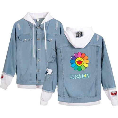 Personality J BALVIN Denim Jacket Tupac Amaru Shakur Hooded Denim Jacket Fashion Boy Jean Jackets Outwear Cowboy Custom made