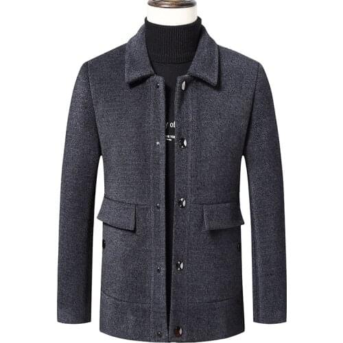 Hot Sale Men Winter Warm Solid Color Woolen Trench Coat Slim Outwear Overcoat Long Jacket Single-breasted Jackets Warm Coat 4XL