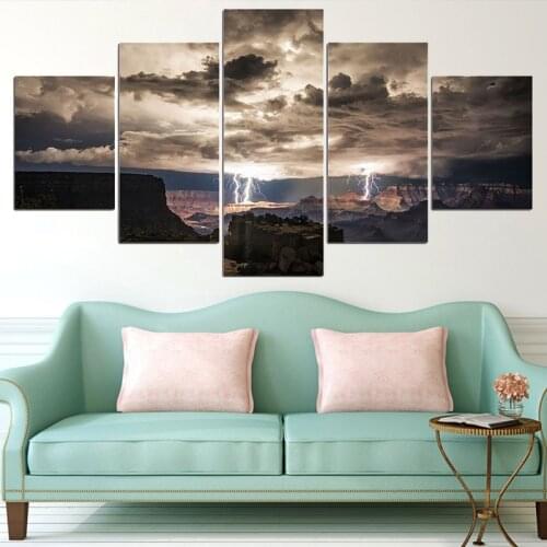 Canvas Lightning Clouds Landscape Posters HD Prints 5 Panels Wild Natural Pictures Wall Art Painting for Living Room Home Decor