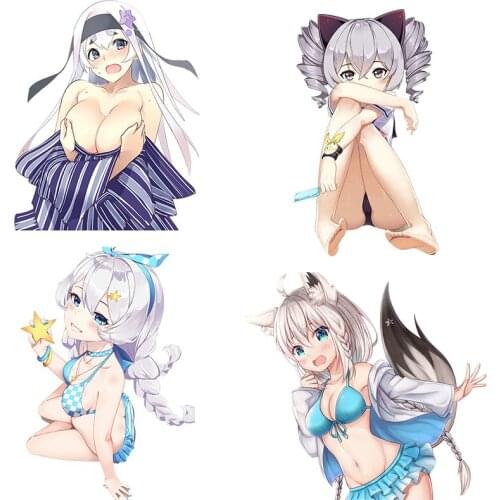Three Ratels lovely white hair girl bikini party beach Sexy girls PVC Anime sticker for car hood laptop gift home decora decals