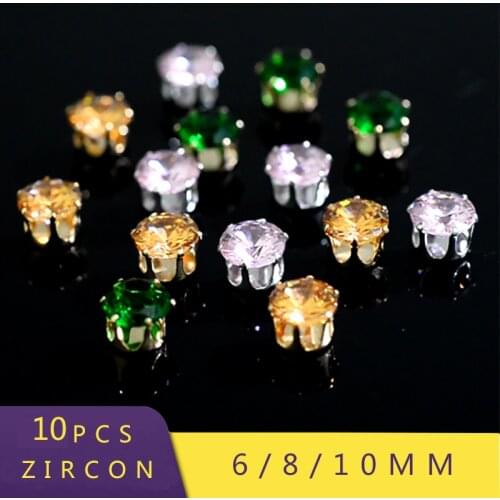 10pcs 6/8/10mm Round Rivoli Zircon With Claw Sew On Stone High Quality Pointback Crystal Rhinestone DIY Clothing Accessories
