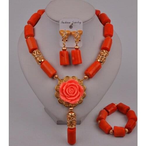 Fashion Orange Coral Necklace African Beads Jewelry Set Nigerian Wedding Bridal Jewelry Sets 315-C4
