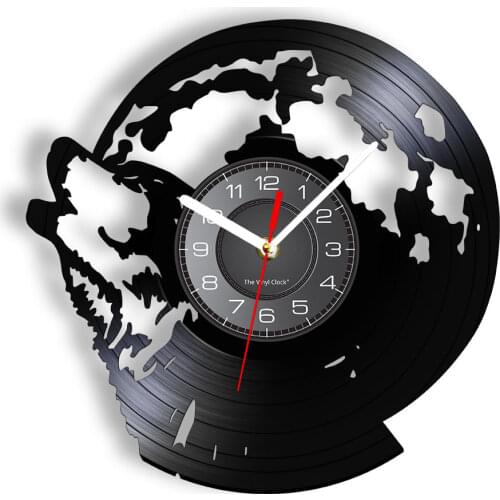 Wolf Howling at the Moon Wall Art Modern Wall Clock Woodland Wolf Vinyl Record Wall Clock Wildlife Decorative Wall Watch Clock