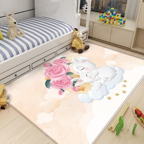 Non-Slip Cute Cartoon Rabbit Yellow Picture Children Flannel Carpet Baby Hand Print Carpet Baby Play Mat Fashion Children Carpet