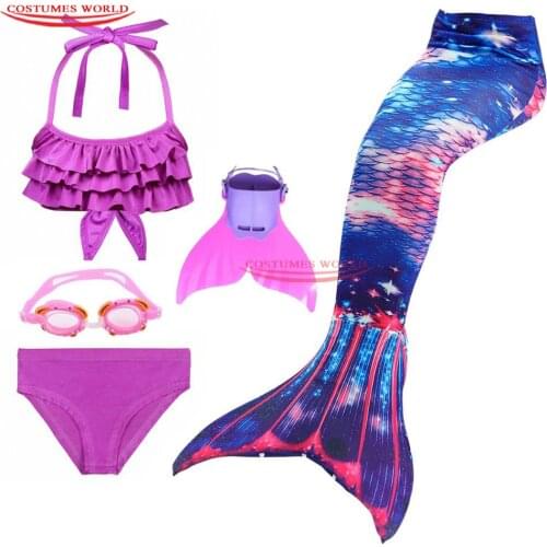 New arrivals! Kids Mermaid Talsl Costume for Swimming Girls Swimsuit Mermaid Cosplay Costume with Monofin Fin Goggle Or Garland