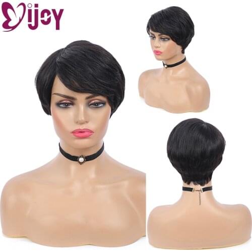 IJOY Full Machine Made Wigs Black Color Brazilian Natural Human Hair Wigs For Black Women Non-Remy Short Bob Human Hair Wigs
