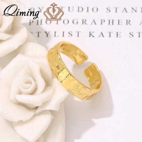 QIMING Gold Metal Simple Rings Ladies Women Retro Distressed Opening Ring Fashion Jewelry Cheap Gift