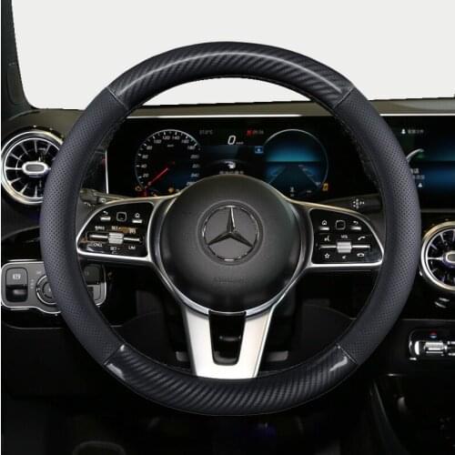 Anti Slip Car Carbon Fiber Steering Wheel Cover for Mercedes Ben AMG 38cm Models A C CLA E GLA GLC GLE S B CLS Class Accessories