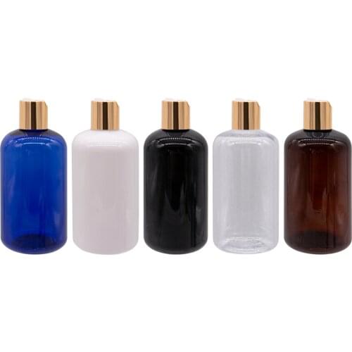 Empty Round Plastic Bottle Containers Cap 250ml Shampoo Washing Cleaning Packaging Bottles Golden Aluminum Disc Top Cover