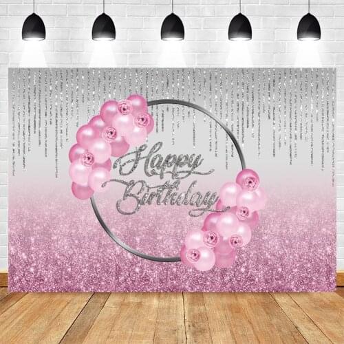 Pink Silver Balloon Glitter Newborn Baby Shower Birthday Backdrop Photography Background Decoration Photo Studio Photophone Prop