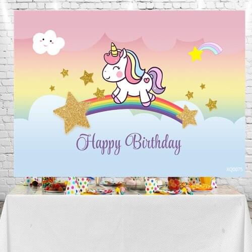 Sensfun Unicorn Happy Birthday Party Round Backdrop Newborn Children Carton Baby Shower Photography Background