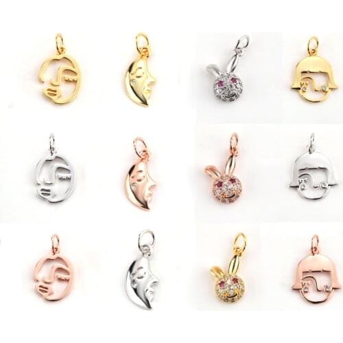 Charms for Jewelry Making Supplies Gold Moon Girl Pendant Diy Earring Bracelet Necklace Copper Inlaid Zircon Accessories